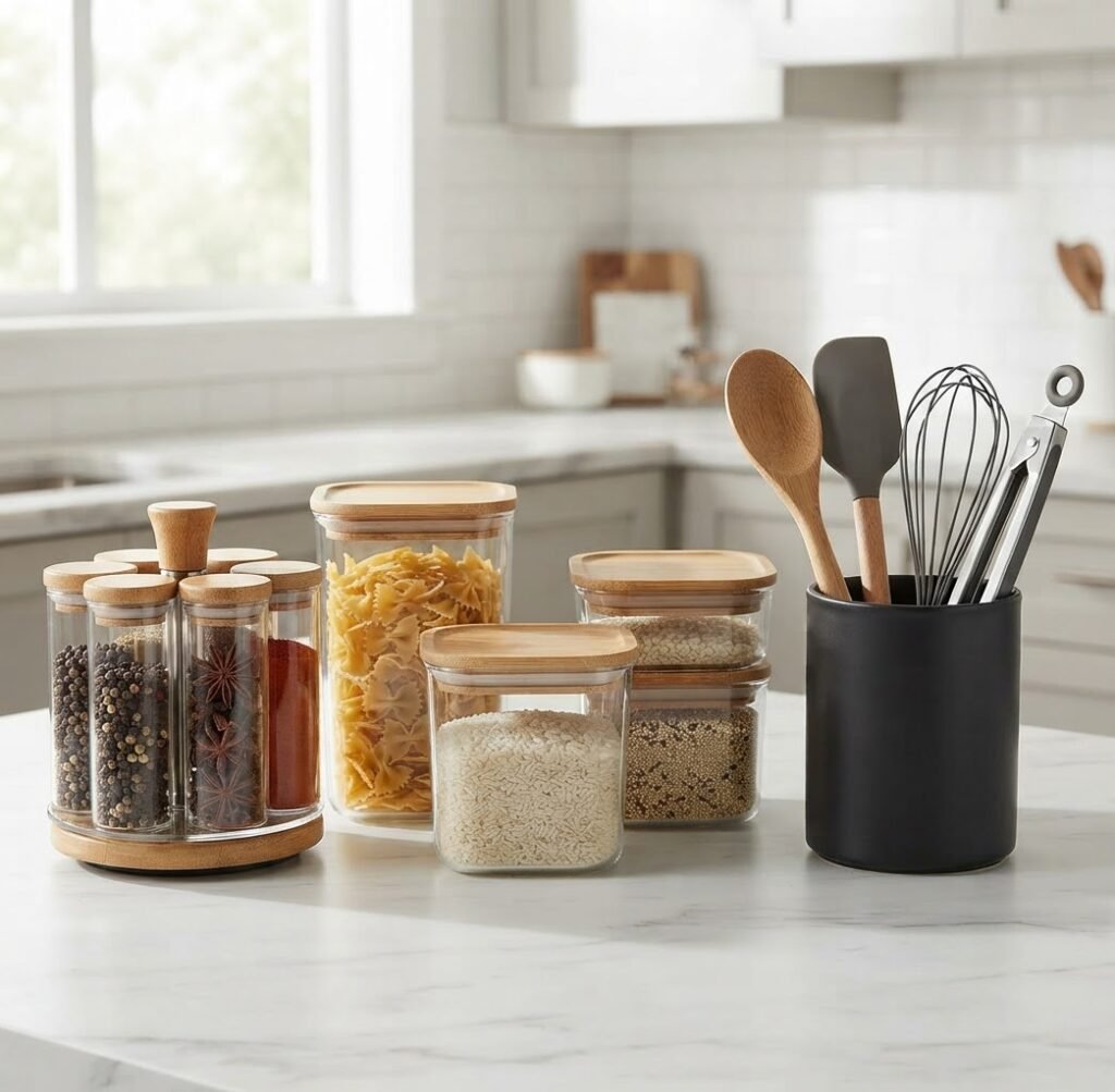 Organizadores e utensílios de cozinha para manter a cozinha prática e organizada